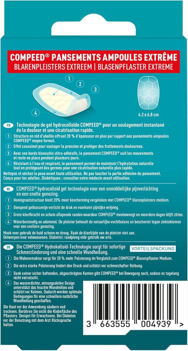 Detalle 2 de Compeed® pansements ampoules hydrocolloïde effet seconde peau (format moyen) – lot de 6