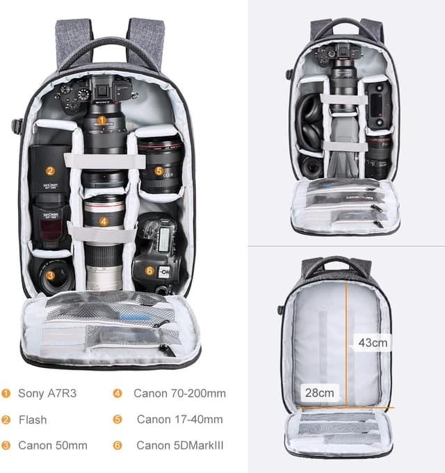 Detalle de K&F CONCEPT Sac à dos reflex 15" avec emplacements trépied et accessoires (version DIY)