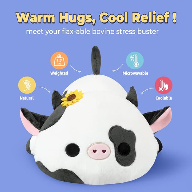 Detalle 2 de shownicer Wärmekissen Stofftier Kuh (50 cm) für Mikrowelle – wärmendes & beruhigendes Kuschelplüsch