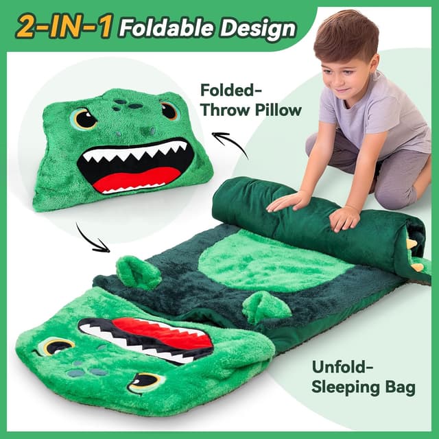 Detalle 2 de iPlay iLearn Kids Dinosaur Sleeping Bag (2-in-1) Toddler Nap Mat Slumber Sack
