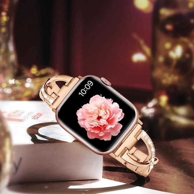 Detalle de Sixmoat Metal Straps Bling X-Shape Bracelet for Apple Watch (Rose Gold) – compatible with 38/40/41/42/44/45/46/49mm