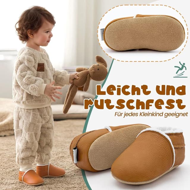 Detalle de HMIYA Weiche Leder-Krabbelschuhe mit Wildledersohle – Lauflernschuhe für Babys (0–24 Monate)