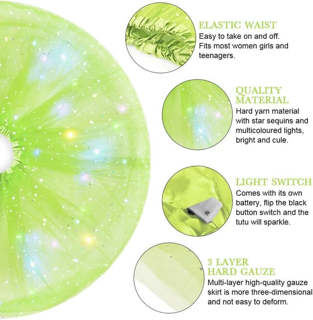 Detalle 2 de AYBUY Gonna Tulle LED a 3 strati (tutu luminosa) per Carnevale, Halloween, Natale e feste