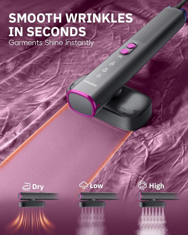 Detalle de OGHom Steamer for Clothes (110–240V) 2-in-1 Travel Steamer & Iron, 1000W Handheld Wrinkle Remover