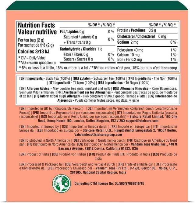 Detalle 2 de VAHDAM Tè Darjeeling in foglia intera (30 bustine piramidali) di primo raccolto, tè nero puro