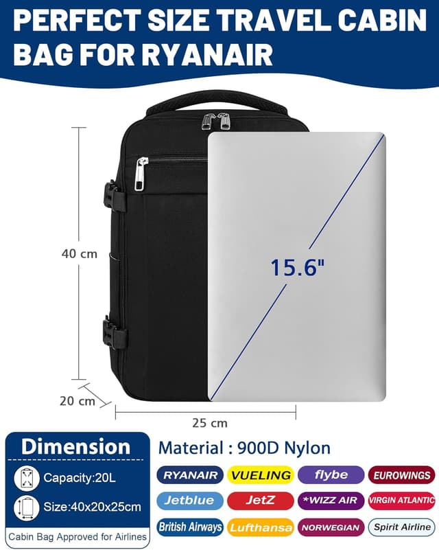 Detalle de MOCOCITO Underseat Cabin Bag 40x20x25L with 15.6-inch laptop pocket