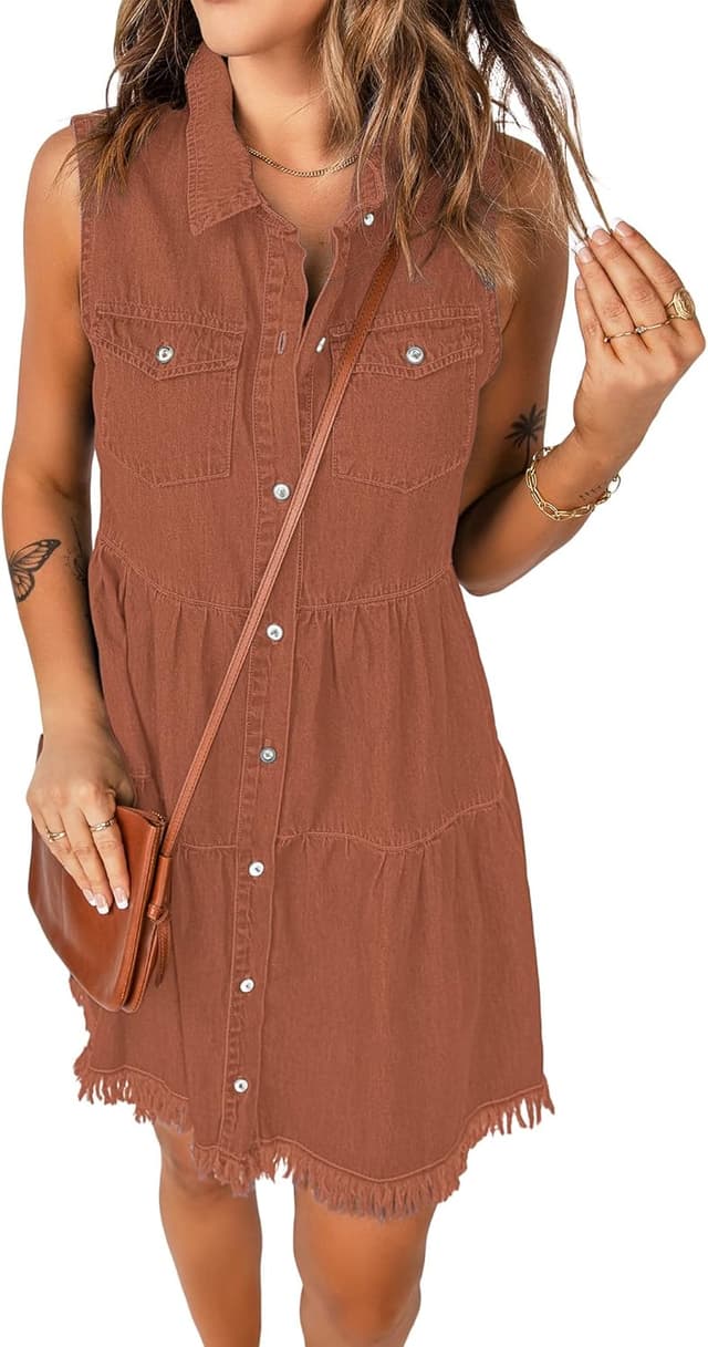 Thumbnail 6 de luvamia Women’s Casual Summer Lapel Sleeveless Button-Down Short Denim Jean Dress