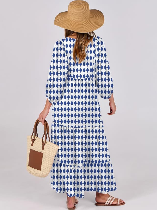 Detalle 2 de ANRABESS Womens Boho Maxi Dress V‑Neck 2026