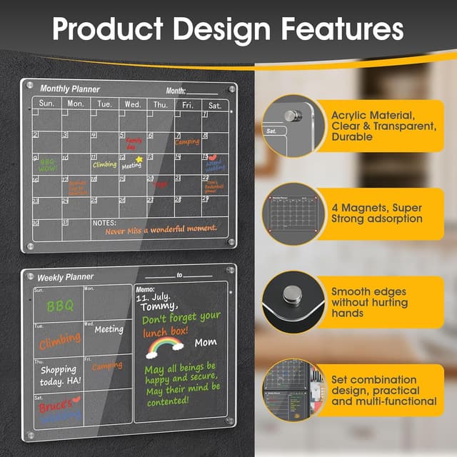 Thumbnail 6 de Get Classy Magnetic Acrylic Meal Planner – Monthly & Weekly Fridge Menu Board (Clear, with 8 Dry Erase Markers)