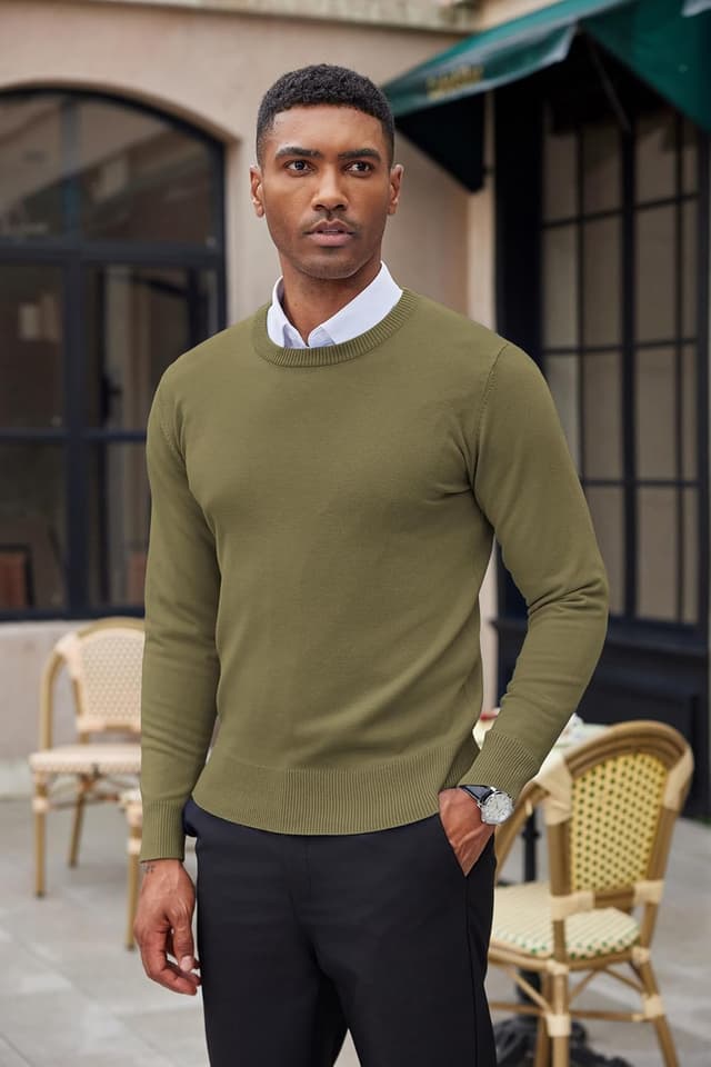 Detalle 2 de COOFANDY Pull col rond homme en maille légère à manches longues, coupe près du corps