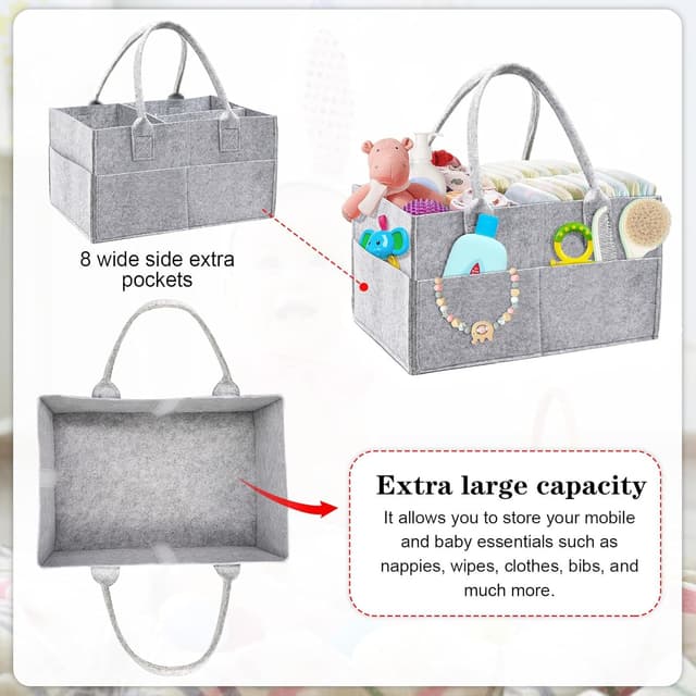 Detalle de Yueshop Grey Felt Baby Diaper Caddy Nursery Storage & Wipes Bag (Grey)