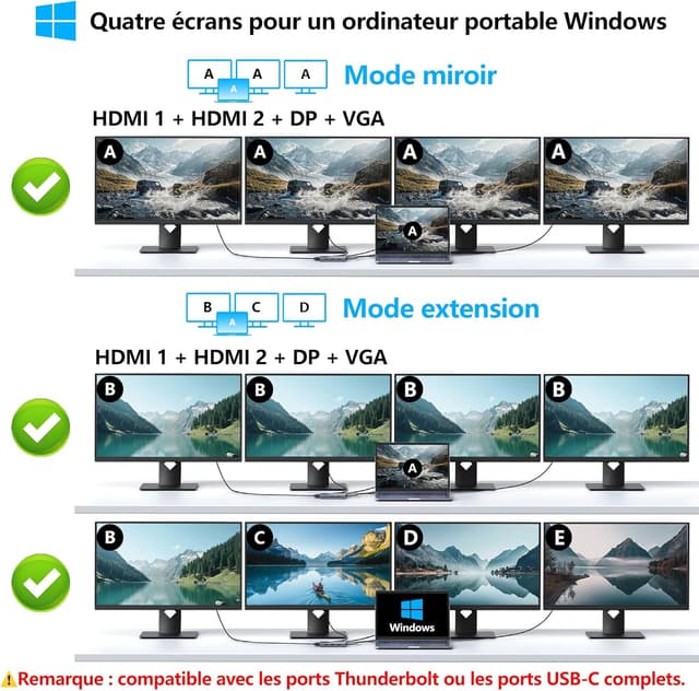 Thumbnail 6 de Dock USB C double moniteur 9 en 1 : station d’accueil USB‑C avec double affichage HDMI + DisplayPort, VGA et recharge 100 W