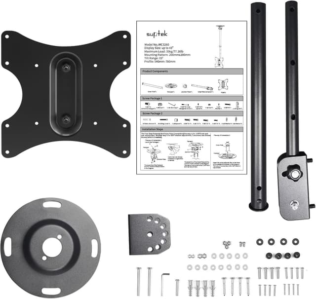 Detalle de Suptek MC3260 Supporto TV da soffitto regolabile 23–43" con VESA fino a 200x200 e carico 35 kg