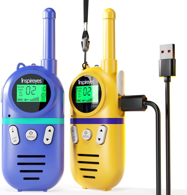 Detalle de Inspireyes Rechargeable Walkie Talkies for Kids (2-Pack) – Long-Range, 48-Hour Battery, Ages 3–12