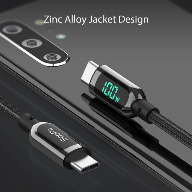 Thumbnail 6 de SOOPII USB‑C auf USB‑C Kabel (0,3 m) mit LED-Display, bis 100 W PD und Nylongeflecht
