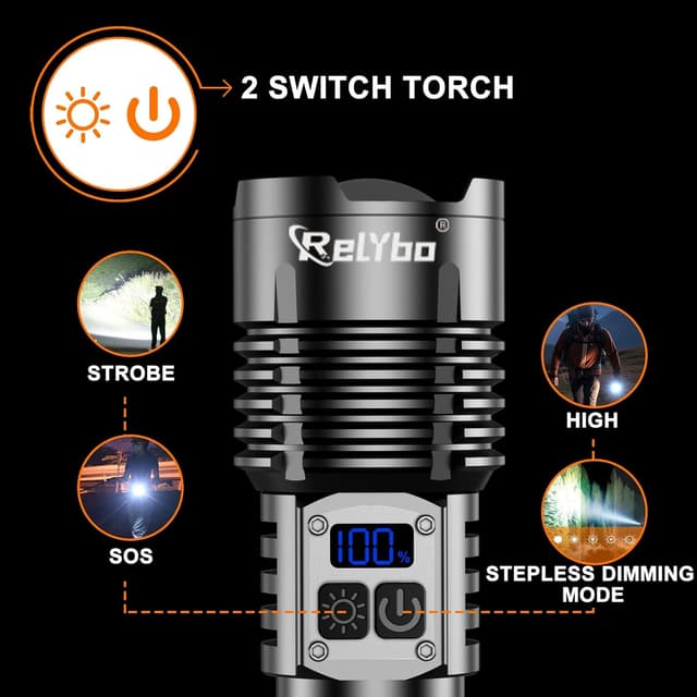 Detalle 2 de Relybo Torch 500000 lumen rechargeable flashlight 🔦