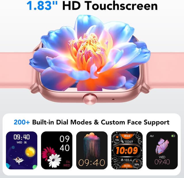 Thumbnail 6 de Montre connectée Bluetooth 1,83" HD (IP68) – Autonomie annoncée 20 jours, cardio & sommeil, 112 modes sportifs, rose