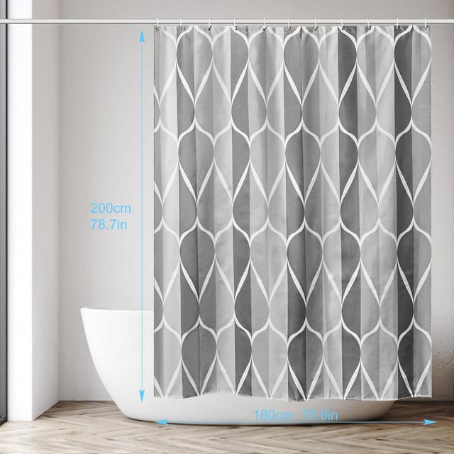 Detalle de DUFU Rideau de douche à séchage rapide en polyester imperméable 180x200 cm avec 12 crochets (gris vagues)