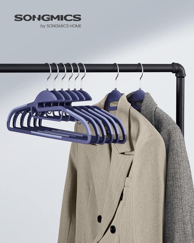 Detalle de SONGMICS Kleiderbügel aus Kunststoff 20er-Set (U-förmige Öffnung), 360° drehbarer Haken, dunkelblau/hellblau CRP041C02