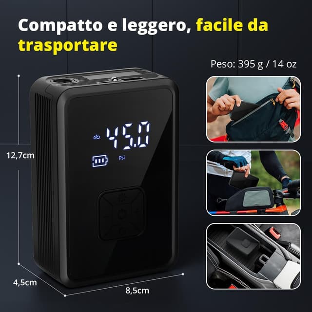 Thumbnail 5 de Oasser Mini Compressore Portatile 150 PSI con LCD e torcia