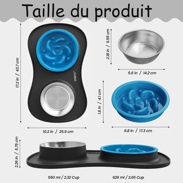 Detalle de Set YINEYA ciotole 3 in 1 anti-ingozzamento (cane e gatti) con tappetino pieghevole