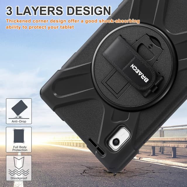 Thumbnail 6 de Coque BRAECN pour Lenovo Tab M9 9 pouces 2023 (TB-310FU) : étui robuste 3 couches avec support 360° et dragonne, noir