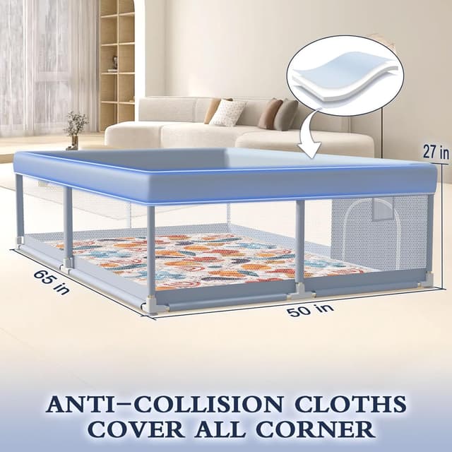 Detalle de XVISHX 65 x 50 Inch Baby Playpen with Mat, Playard for Indoor & Outdoor Use (Grey)