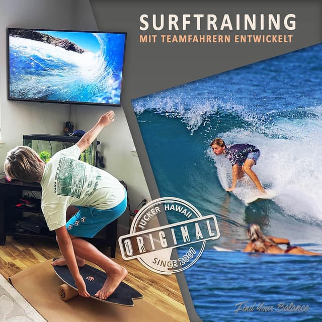 Detalle de JUCKER HAWAII Balance Board „Ocean Rocker“ – Balanceboard mit Rocker-Shape, 100% Echtholz und rutschfester Oberfläche