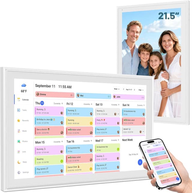 Detalle de Digital Calendar Smart Wall Display (21.5-Inch) for 2026 Planning, Chore Tasks, Weather & Photo Frame
