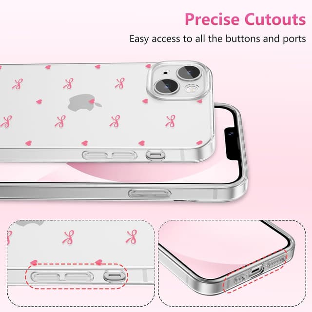Thumbnail 3 de ZTOFERA durchsichtige Schutzhülle für iPhone 15 Plus (6,7") – TPU mit Herz & Schleife Design in heißem Rosa
