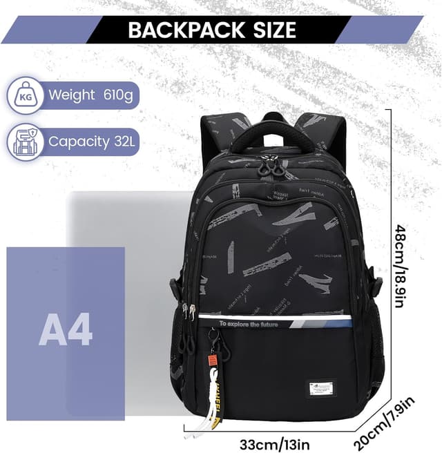 Detalle de Amythe Zaino Scuola per Ragazzi e Ragazze con PC 16 pollici, 32 litri, nero