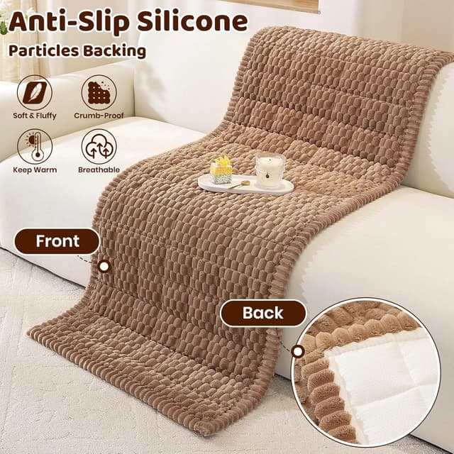 Detalle de Royhom Copridivano spesso in peluche corto marrone 50 x 60 cm con antiscivolo