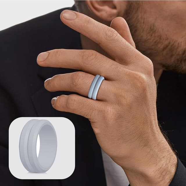 Detalle de LOCCY 8er-Set Herren-Silikon-Eheringe in 8 Farben – flexible Sport- und Outdoor-Trauringe