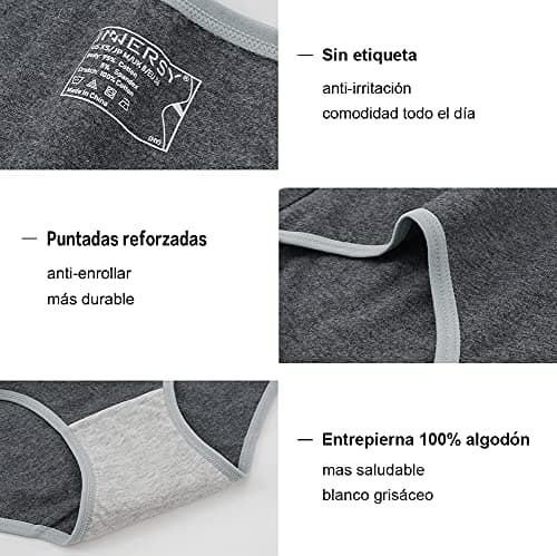 Thumbnail 4 de INNERSY Bragas Mujer Algodón Elástico Culotte Cintura Media Ropa Interior Cómodas y Suaves Pack de 6 (2XL-EU 46, Oscuro con Cinturilla En Contraste)