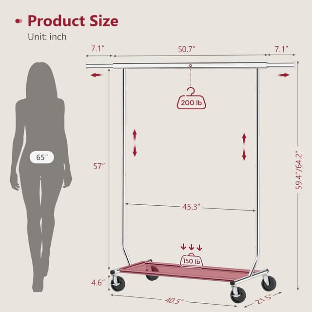 Detalle de Tajsoon heavy duty clothes rack 350 lbs