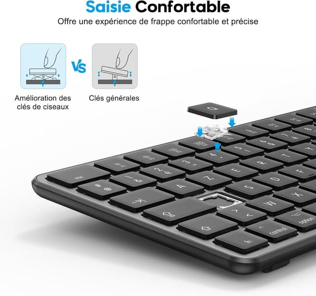 Detalle de OMOTON Clavier Bluetooth sans fil pour Mac AZERTY français rechargeable à 3 canaux (gris foncé)