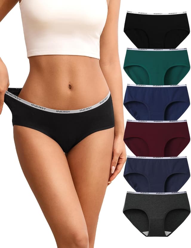 Detalle de INNERSY Damen-Unterhosen aus Baumwolle (Hipster, Mehrpack) – 6er-Pack