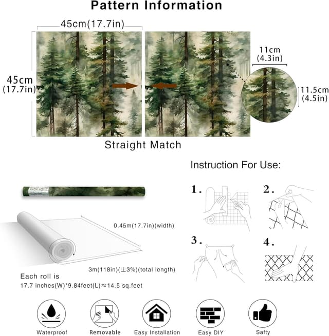 Thumbnail 6 de HAOKHOME Forest wallpaper contact paper 3m