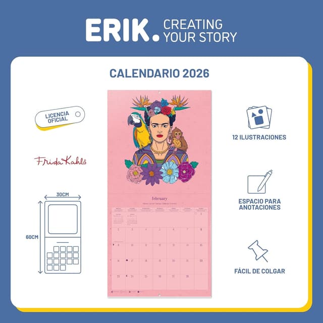 Detalle de Grupo Erik Calendario 2026 Frida Kahlo 30×30 cm 🗓