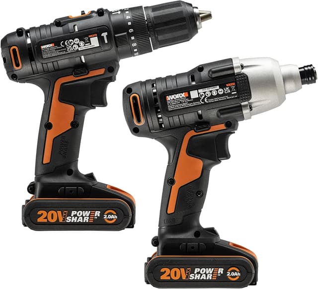 Detalle de WORX WX902 20V PowerShare Cordless Combi Drill & Impact Driver Kit (50Nm Hammer Drill / 170Nm Impact) with 2x 2.0Ah Batteries