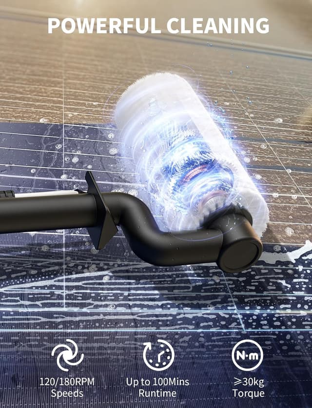 Detalle 2 de Electric Solar Panel Cleaning Brush and Pole Kit (6.2M) with Soap Dispenser & Telescopic Water Fed Pole