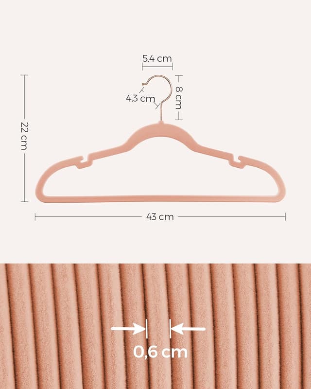 Thumbnail 5 de SONGMICS Perchas de Terciopelo Rosa Claro, 50 Piezas🪡