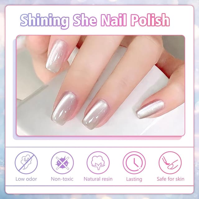 Detalle 2 de Shining She UV Nagellack Jelly Magnet CatEye (4 Farben), 8 ml – kristallklarer Cat-Eye-Look mit Magnet