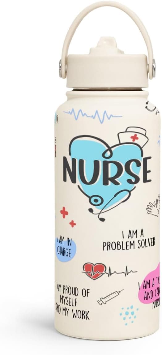 Detalle de Nurse Water Bottle 32oz Stainless Steel Insulated with Lid – Nurse Gifts for Female Nurses & Nursing Students