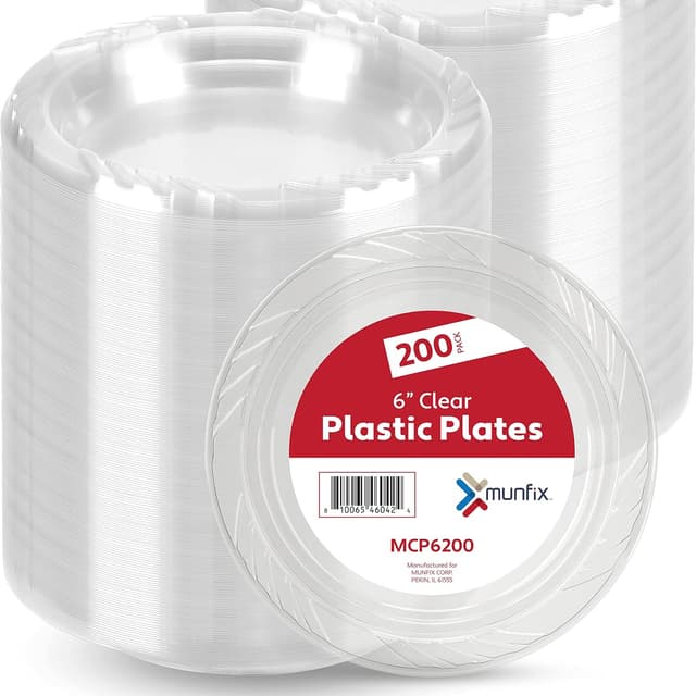 Detalle de Munfix Clear Plastic Plates Set (6-Inch) — 200 Disposable Dessert/Appetizer Plates for Parties & Events
