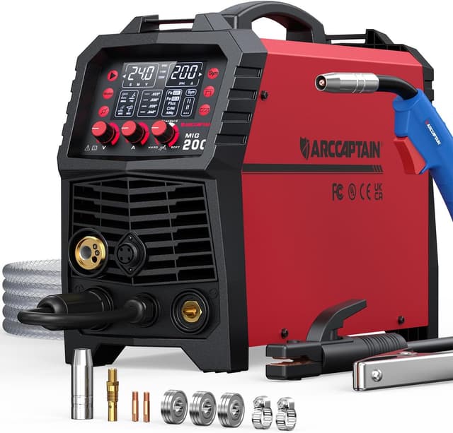 Detalle de ARCCAPTAIN MIG MAG Schweißgerät 200 A 7‑in‑1 (IGBT Inverter, 230 V) für MIG/MAG, Fülldraht, MMA, Lift TIG, Spool Gun und Punktschweißen