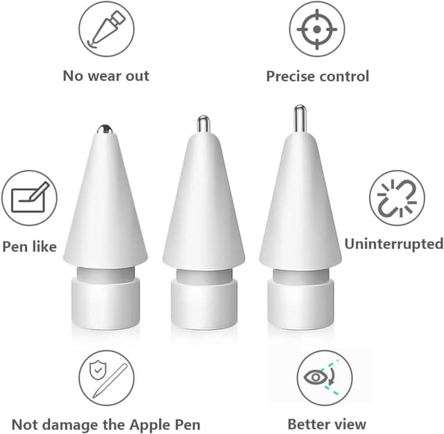 Detalle de SIXFU Upgraded Tips for Apple Pencil (Mix Replacement Tips for Apple Pencil 1/2, USB‑C, Pencil Pro) — 6 Pack