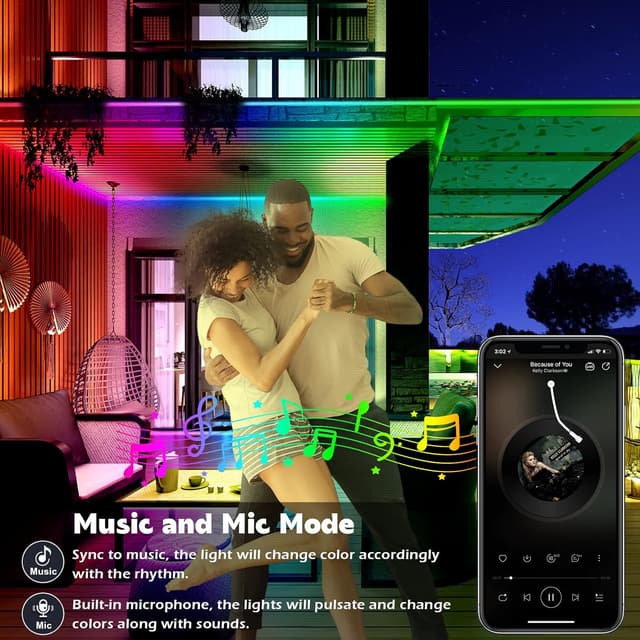 Detalle 2 de LETIANPAI Outdoor LED-Strip (60 m/200 ft), IP68, mit App & Fernbedienung, Musik-Sync RGB