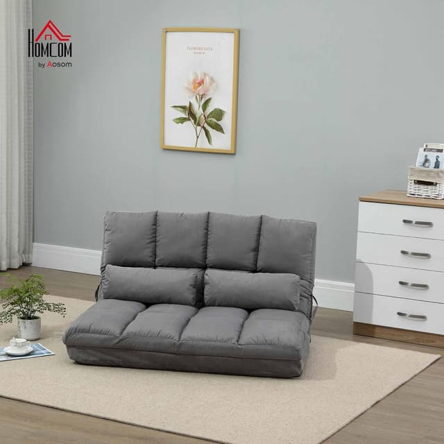 Detalle 2 de HOMCOM chauffeuse pliant convertible à dossier réglable jusqu’à 180° avec 2 coussins – Gris