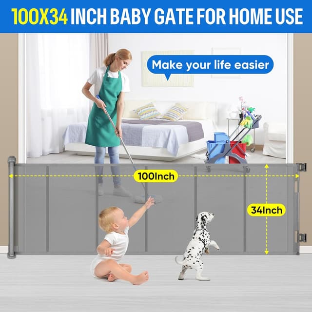 Thumbnail 1 de 34X100" Retractable Baby Gate 34" Tall